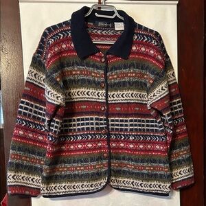 Daniel Hechter Multicolor Patterned Women's Medium 100% Shetland Wool Cardigan